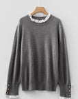 Lace Trim Patchwork Buttoned Cuff Sweater