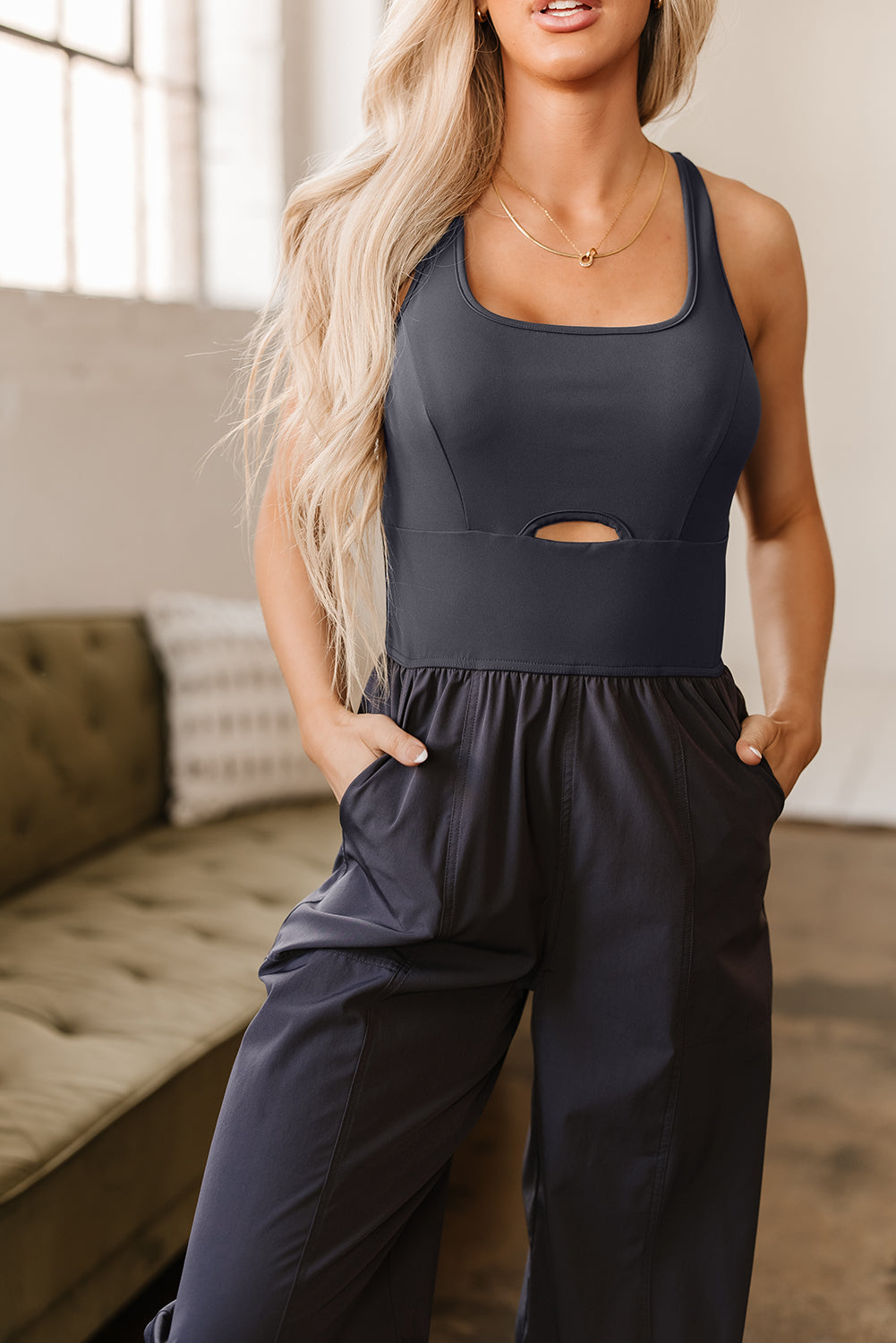 Avianna Back Crossed Straps Hollow Out Jogger Jumpsuit