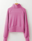Solid Fleece-Lined Half-Zip Up Collar Sweatshirt