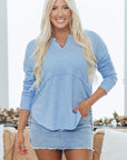 Solid V-Neck Raw Hem Long Sleeve Top