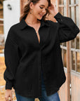 Solid Cable Knit Textured Puff Sleeve Shacket