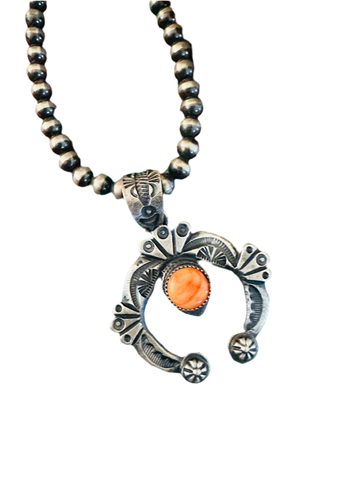 Navajo Sterling Silver Orange Spiny Naja Pendant by Kevin Billah