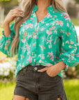 Floral Lantern Sleeve Buttoned Shirt