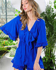 Tie-Front Relaxed Ruffle Hem Keyhole Romper