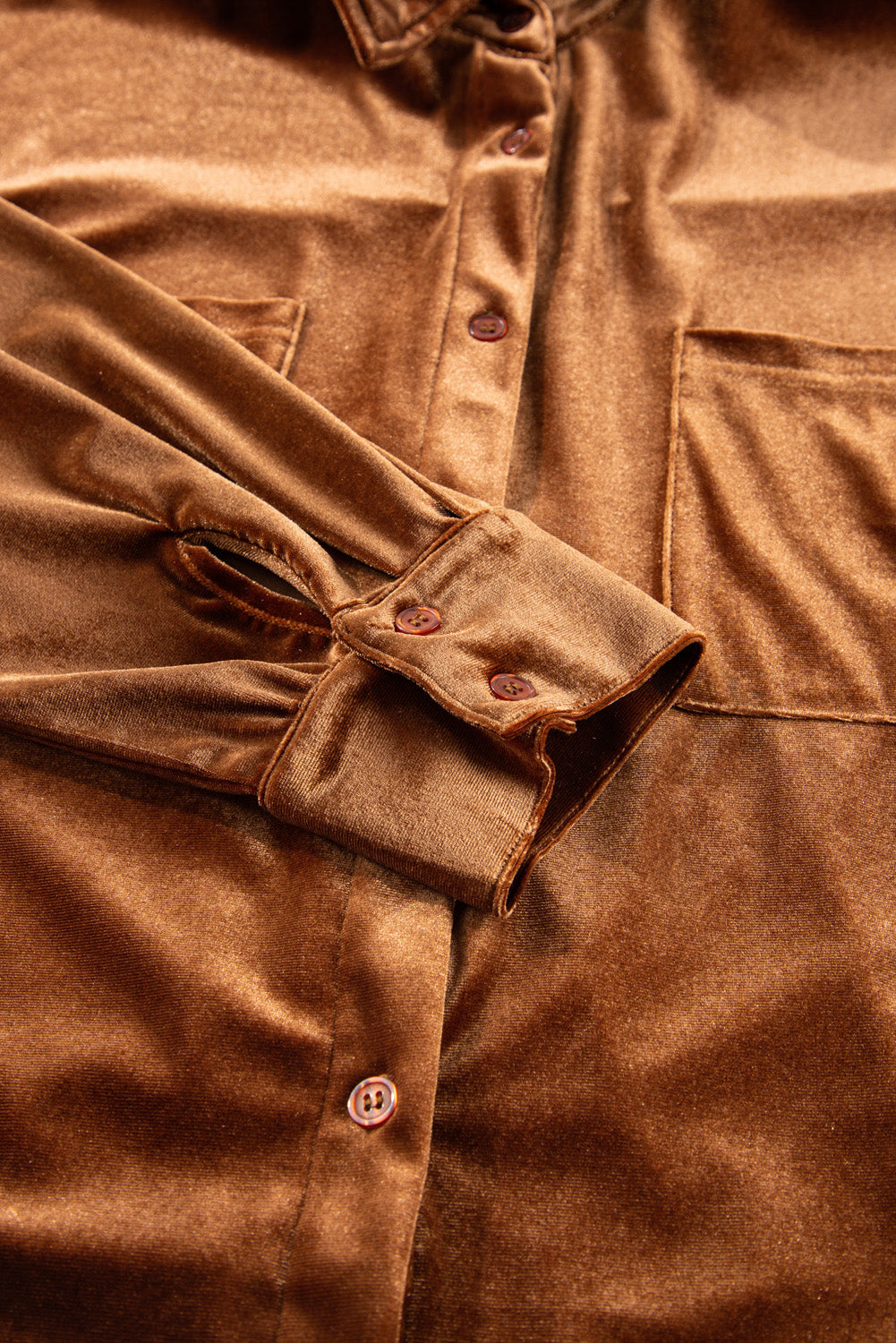 Plus Size Velvet Button-Up Pocketed Drop Shoulder Shirt