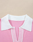 Stripe Colorblock Collared Drop Shoulder Sweater
