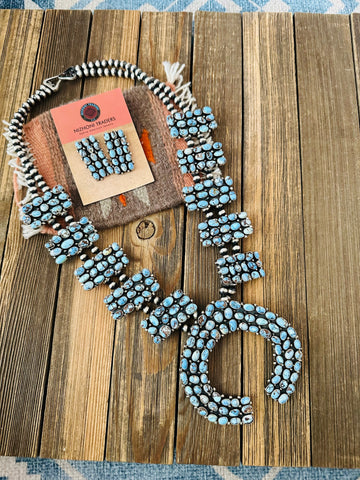 Navajo Golden Hills Turquoise & Silver Squash Blossom Necklace Set