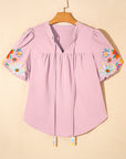 Floral Embroidered Puff Sleeve Blouse
