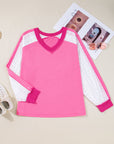 Plus Size Lace Patchwork Long Sleeve V-Neck Top