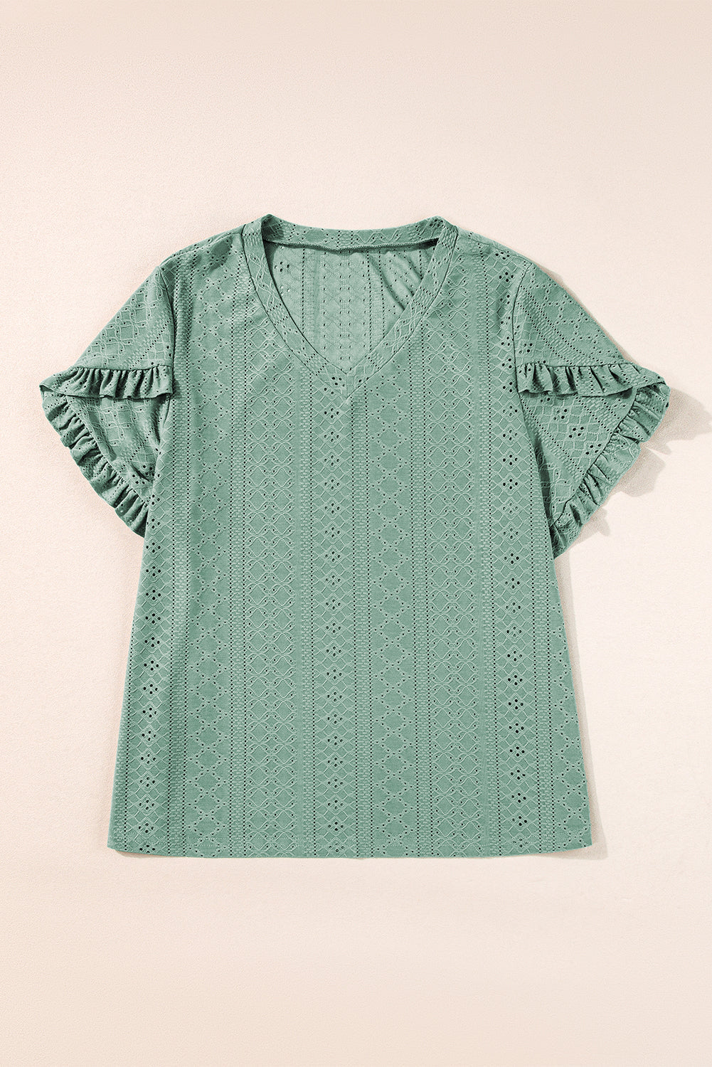 Lakelynn Petal Sleeve Jacquard V Neck Plus Size Blouse