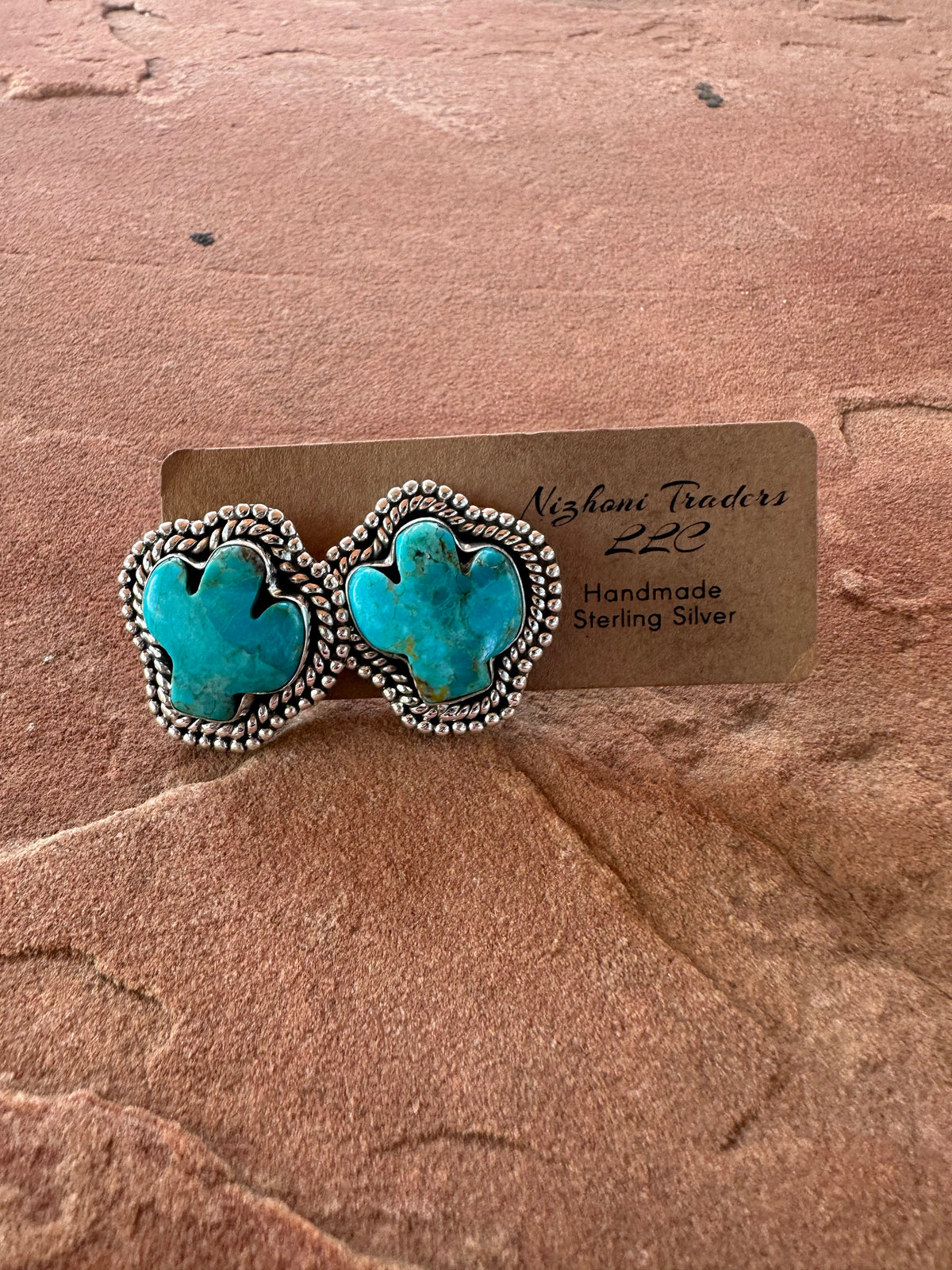 Cactus Cuties Handmade Sterling Silver & Turquoise Post Cactus Earrings- Blue