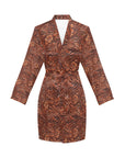 Tooled Leather Print Women's Long Sleeve Belted Satin Feel Dressing Lounge Robe