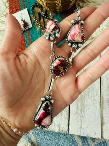 Navajo Rose Dahlia & Sterling Silver Necklace and Earring Set
