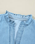Denim Ruffle V-Neck Buttoned Mini Dress