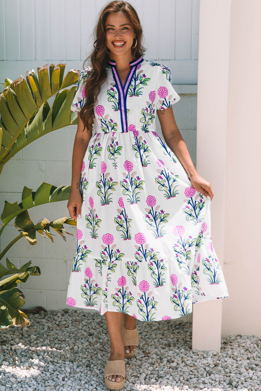 Blue Ruffle Hem Country Dress