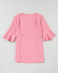 Textured Ruffle Sleeve V-Neck Top