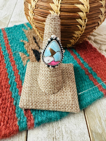 Navajo Sterling Silver & Cotton Candy Teardrop Adjustable Ring