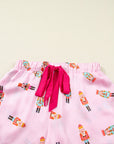 Nutcracker Contrast Trim Bow Tie Pajama Set