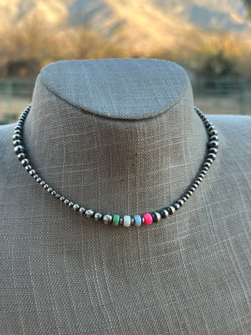 Navajo Style Navajo Pearl Sterling Silver Sherbet Opal Necklaces