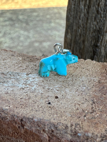 Zuni Hand Carved Turquoise Bear Charm