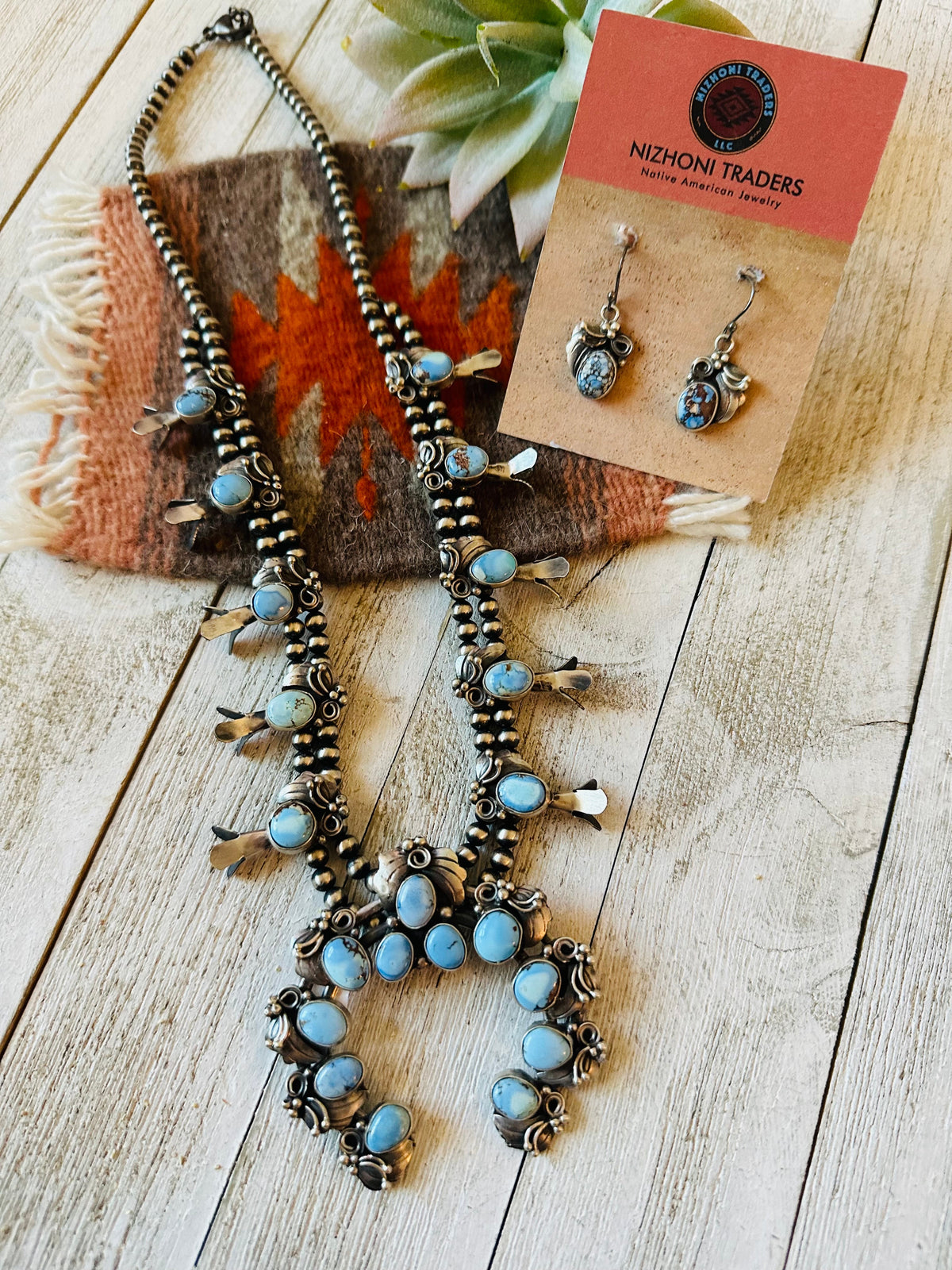 Navajo Golden Hills Turquoise Squash Blossom Necklace Set