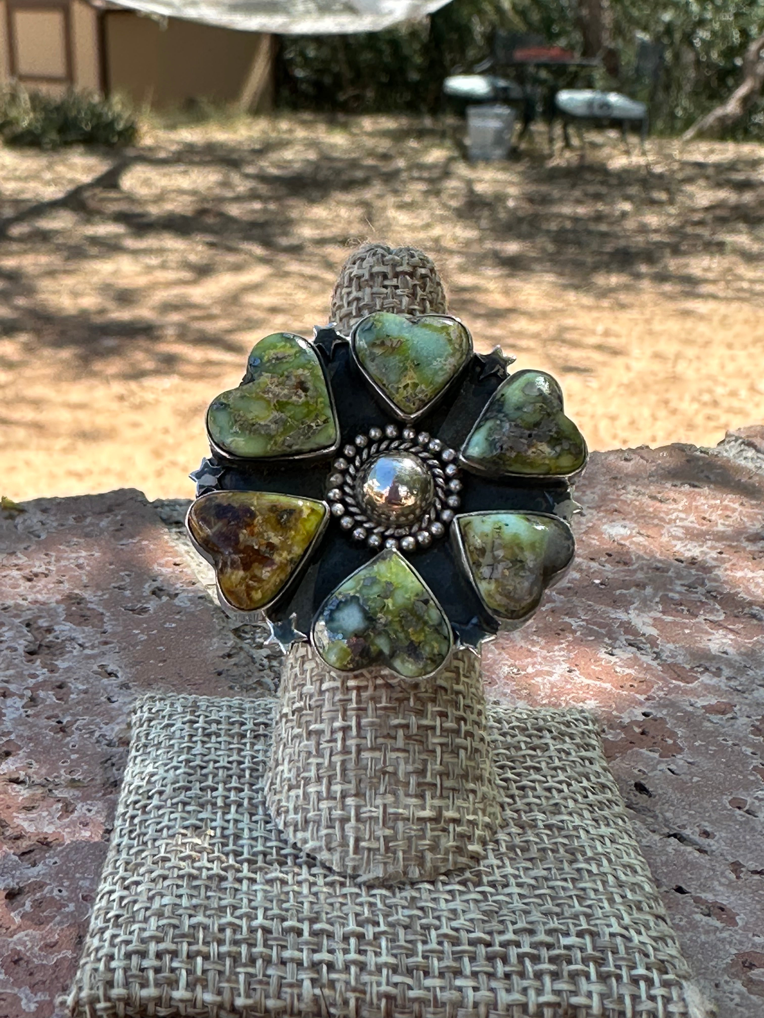 Beautiful Handmade Palomino Turquoise And Sterling Silver Heart Adjustable Ring