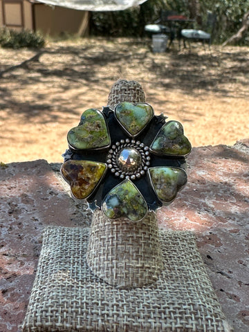 Gorgeous Handmade Turquoise & Silver Heart Ring | Unique Palomino Design