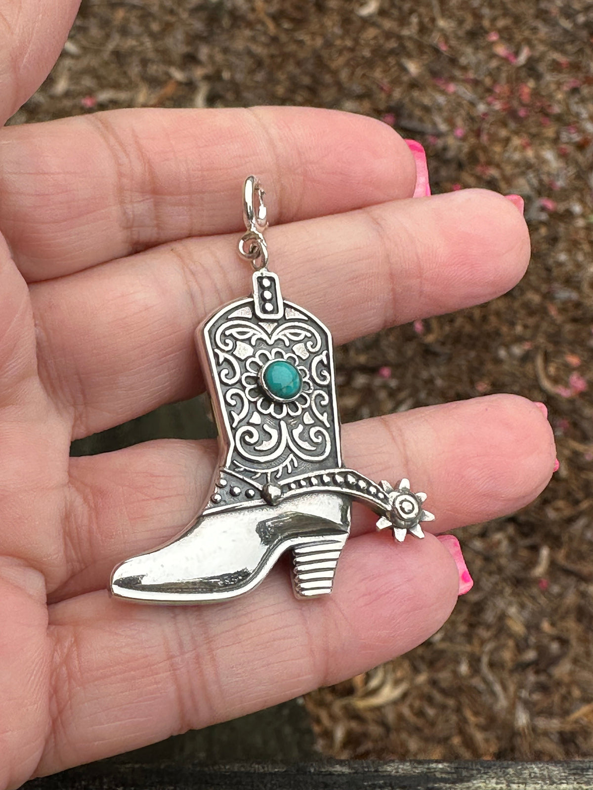 Sterling Silver and Turquoise Cowboy Boot Charm