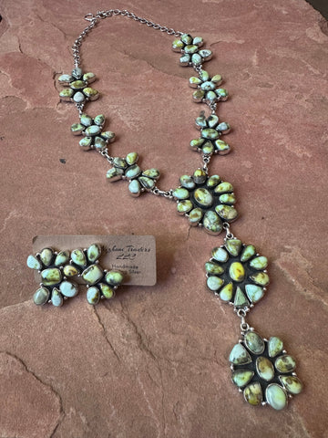 Handmade Sterling Silver & Palomino Turquoise Necklace Earring Set