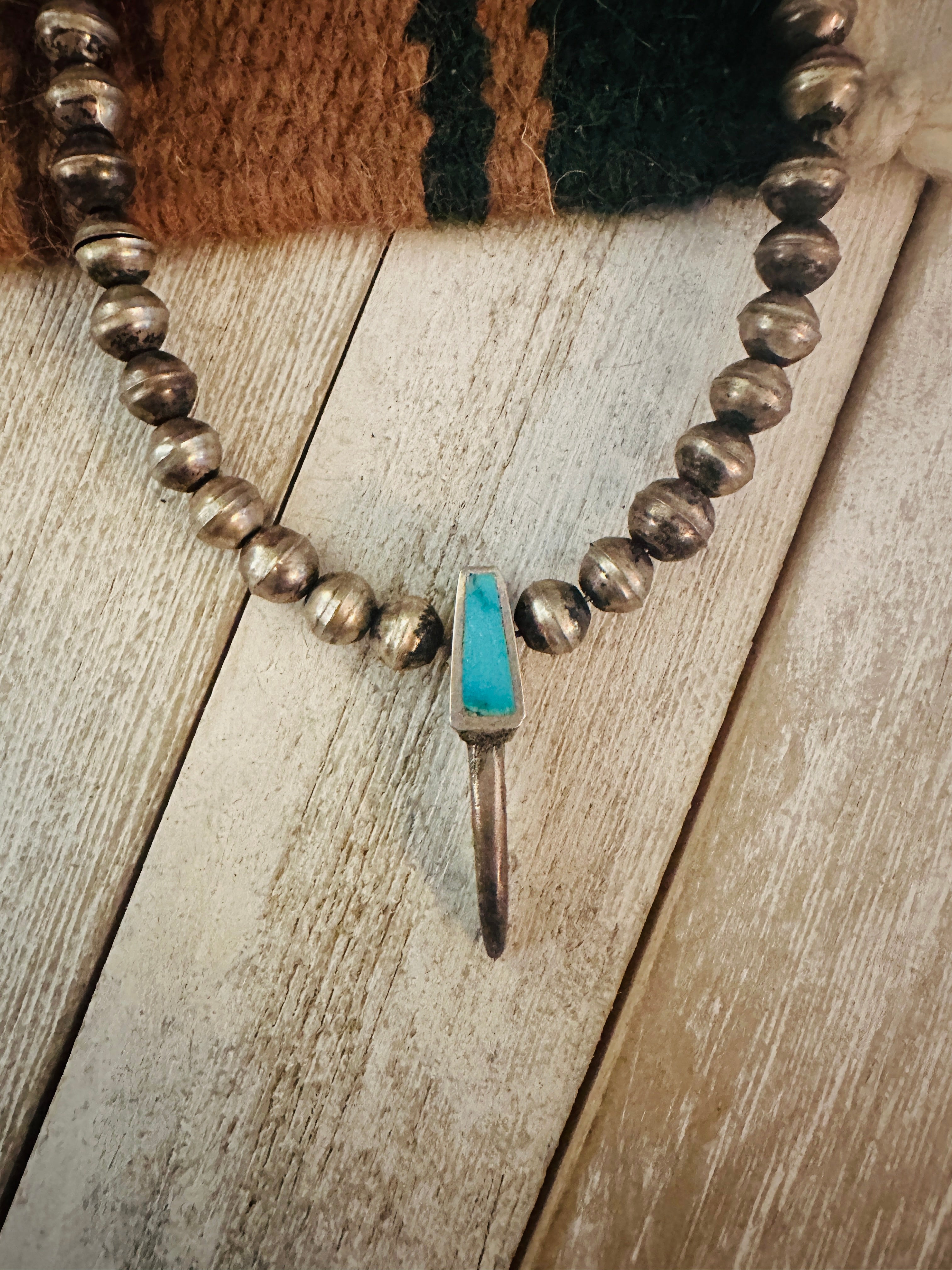 Vintage Navajo Turquoise & Sterling Silver Beaded Necklace-Unique Craftsmanship