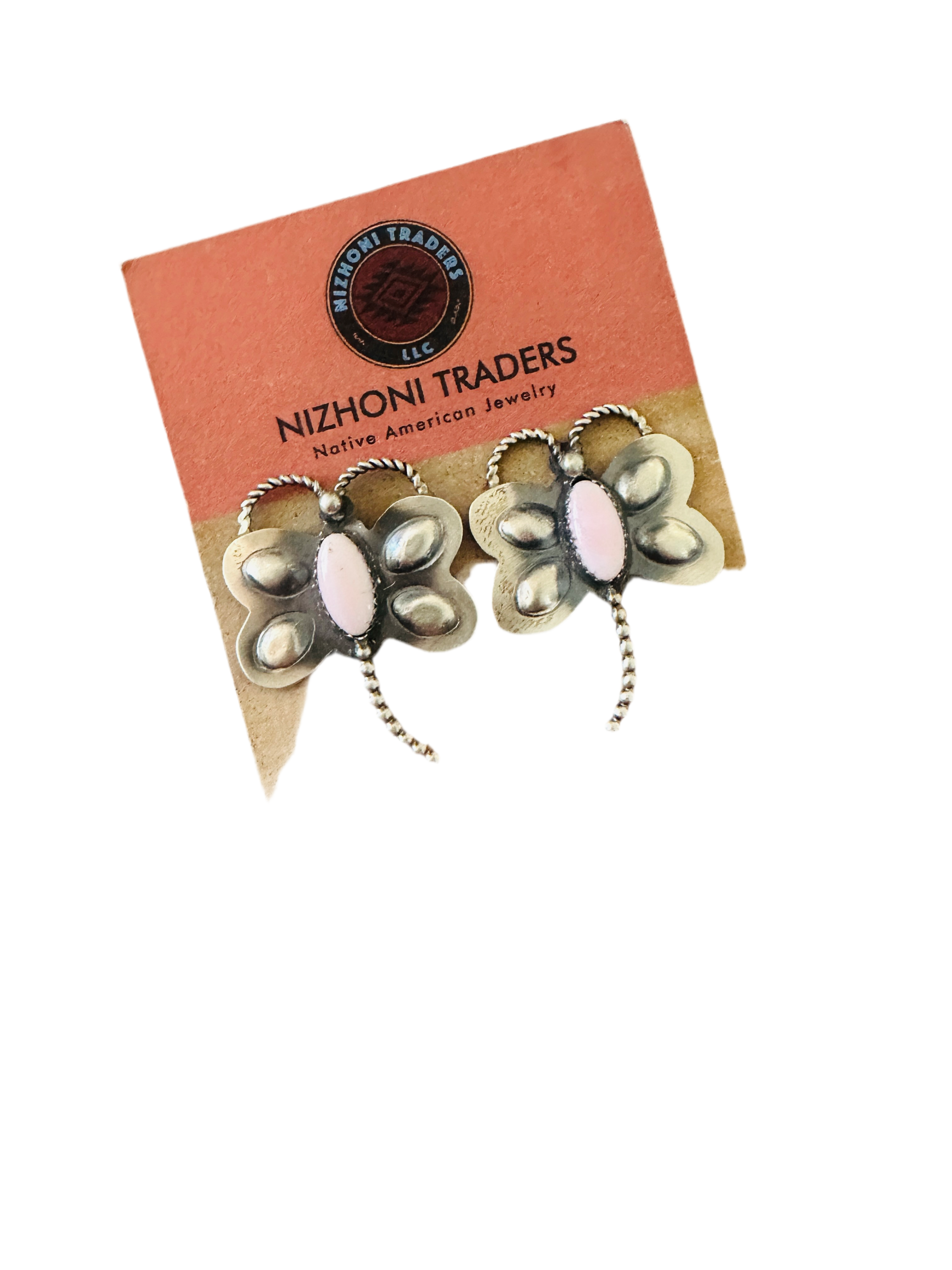 Navajo Queen Pink Conch & Sterling Silver Dragonfly Post Earrings