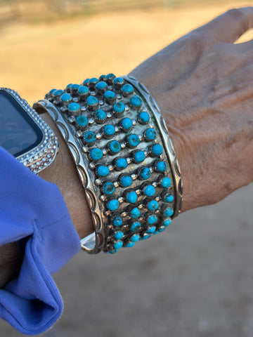Estate Collection Old Pawn Navajo Sterling Silver & Turquoise Snake Eye Cuff Bracelet