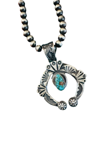 Navajo Sterling Silver & Turquoise Naja Pendant by Kevin Billah