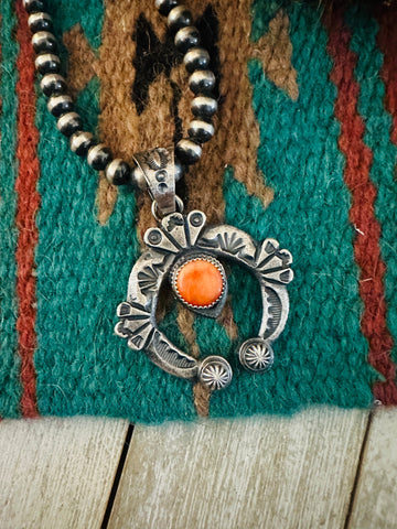 Navajo Sterling Silver & Orange Spiny Naja Pendant by Kevin Billah