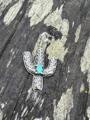 Sterling Silver and Turquoise Saguaro Charm