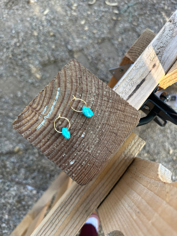 Handmade Turquoise & 14K Gold Plated Golden Hexagon Hoops