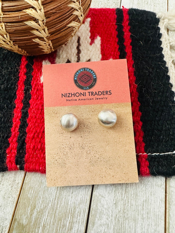 Navajo Sterling Silver Pearl Stud Earrings 10mm