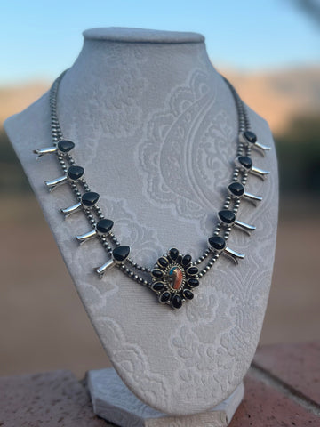 Handmade Sterling Silver Onyx & Spice Mini Squash Necklace | Nizhoni