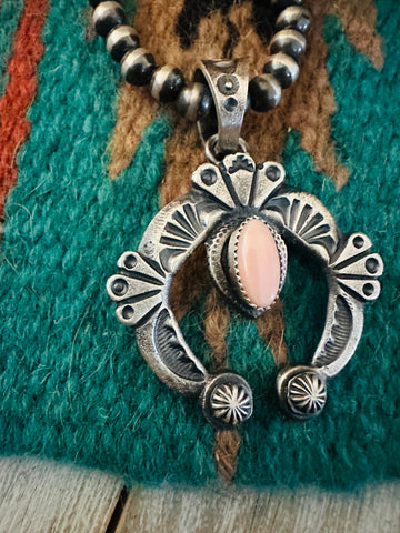 Navajo Sterling Silver Queen Pink Conch Naja Pendant by Kevin Billah