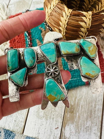 Zuni Sterling Silver & Turquoise Thunderbird Necklace by Jude Candelaria