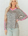 Leopard Varsity Stripe V-Neck Long Sleeve Top
