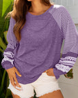 Stripe Patchwork Raglan Long Sleeve Top