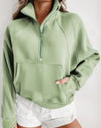 Solid Fleece-Lined Half-Zip Up Collar Sweatshirt