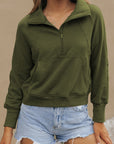 Solid Fleece-Lined Half-Zip Up Collar Sweatshirt