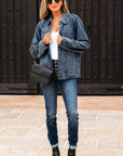 Solid Denim Scallop Collar Patch Pocket Buttoned Jacket