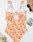 Floral Ruffle Trim Keyhole One-Piece Swimsuit