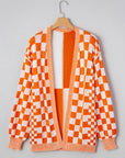 Checker Open Front Drop Shoulder Cardigan