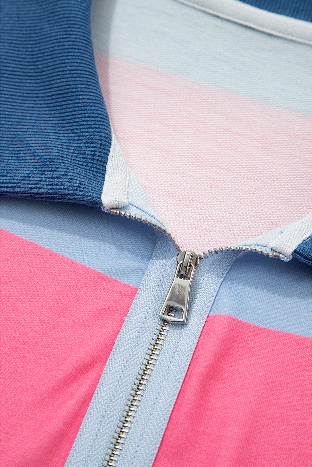 Blue Stripe Colorblock Patchwork Zip up Plus Size Pullover