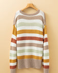Stripe Colorblock Drop Shoulder Crewneck Sweater