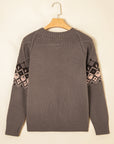 Western Geometric Knit Crew Neck Sweater